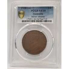 AUSTRALIA 1930 . ONE 1 PENNY . GENUINE . PCGS VF30 AUSTRALIA 1930 . ONE 1 PENNY . GENUINE . PCGS VF30